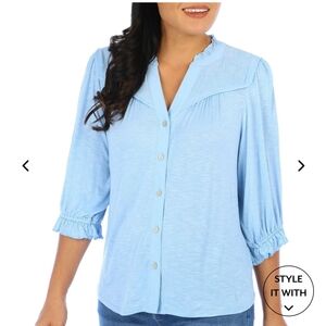 Democracy Women Buttoned V-neck Top